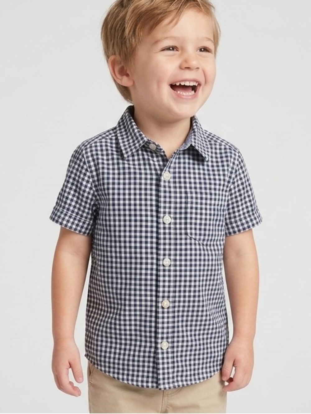 OshKosh B'gosh Navy and White Gingham Button-Down Shirt